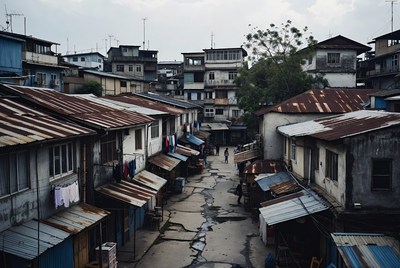 Narrow Slum Alley with Rusty Roofs