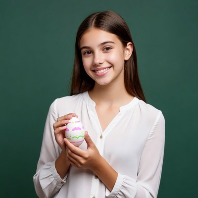 Girl holding painted Easter egg