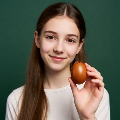 Girl holding brown Easter egg