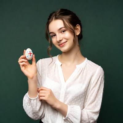 Young woman holding painted Easter egg