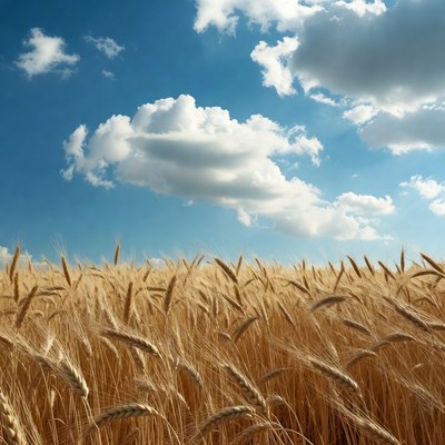 Golden Wheat Field Under Blue Sky