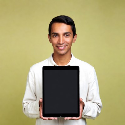 Young man holding tablet