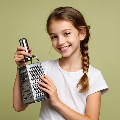 Girl holding cheese grater