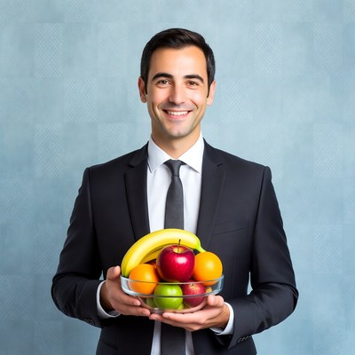 Man holding fruit bowl
