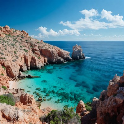 Turquoise bay in red cliffs