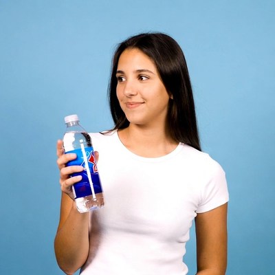Girl holding blue water bottle