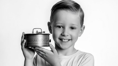 Boy holding ornate music box