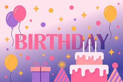 Colorful Birthday Illustration with Cake Balloons