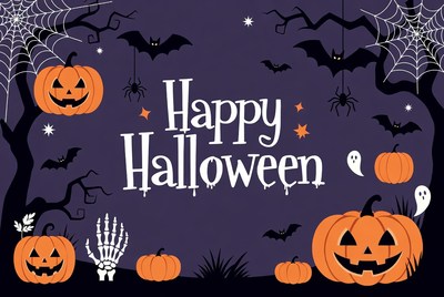 Happy Halloween with Pumpkins and Bats