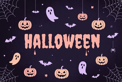 Halloween Illustration with Pumpkins and Ghosts