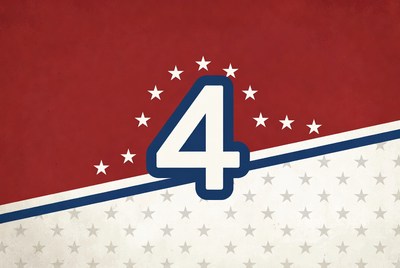 Number 4 with Stars on Red Background