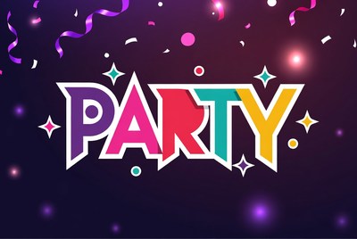 Colorful Party Text with Confetti
