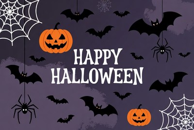 Happy Halloween with Pumpkins and Bats