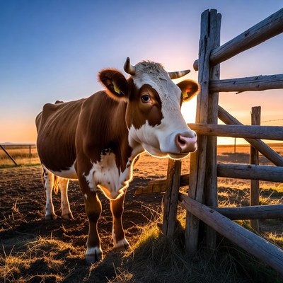 Cow peering through wooden fence