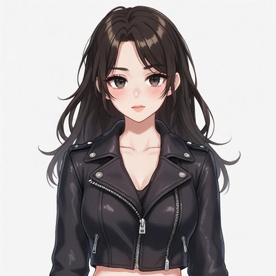 Anime girl in black leather jacket