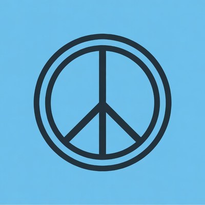 Black Peace Symbol on Blue Background