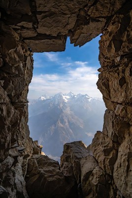 Mountain View Through Stone Window