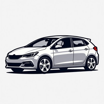 White Hatchback Car Illustration