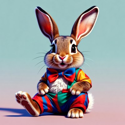 Cute cartoon bunny in colorful jester outfit