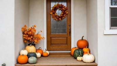 Halloween pumpkins on front porch