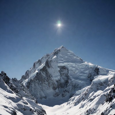Snowy Mountain Peak Under Blue Sky