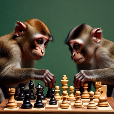 Two Monkeys Playing Chess