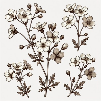 Delicate White Flowers Illustration