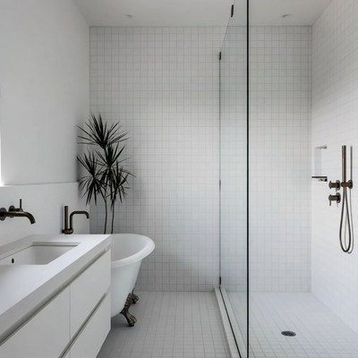Modern White Bathroom with Clawfoot Tub