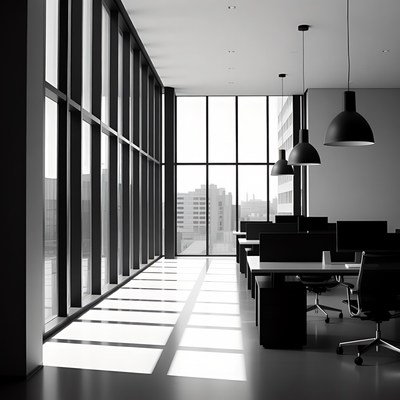 Modern Empty Office with Floor-to-Ceiling Windows