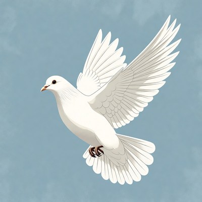 White Dove Flying on Blue Background