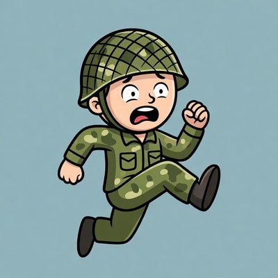 Cartoon Soldier Running Scared
