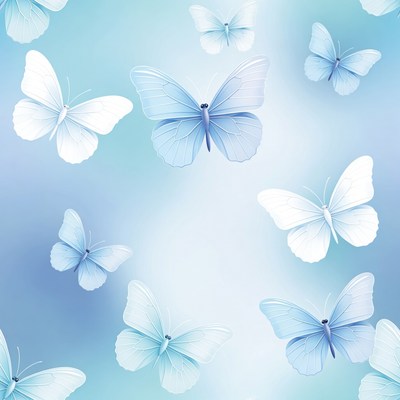 White Butterflies on Blue Background