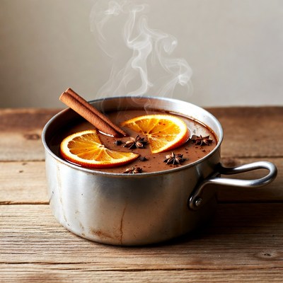 Hot mulled wine with oranges and cinnamon