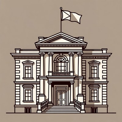 Classical Building with Flag