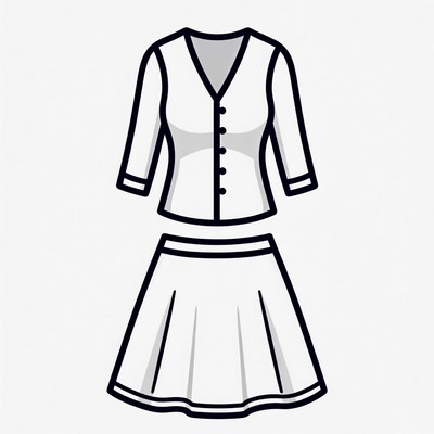 White V-Neck Cardigan Skirt Suit Clipart