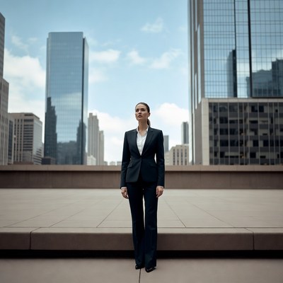 Woman in Suit City Skyline
