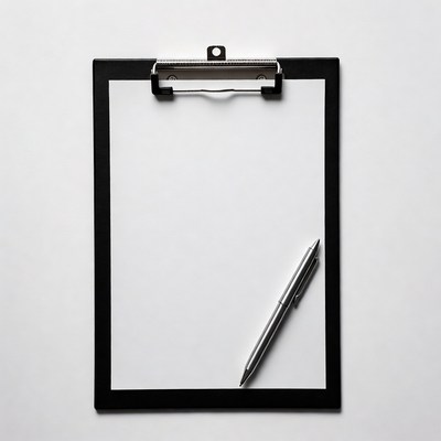 Black clipboard with pen