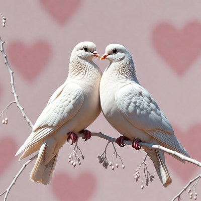 Two white doves perched on branch
