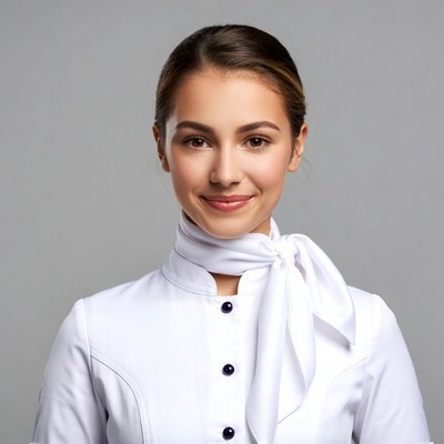 Smiling woman in white uniform
