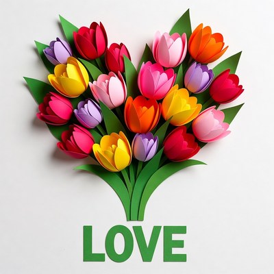 Paper Cutout Tulips Heart LOVE