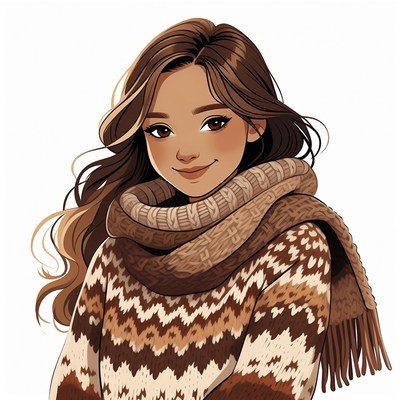 Smiling Asian woman in knitted scarf