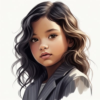 Asian girl in pinstripe suit