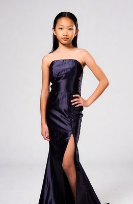 Asian girl in purple strapless gown