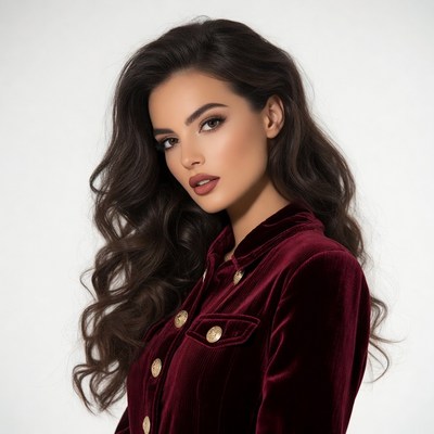 Beautiful woman in red velvet jacket