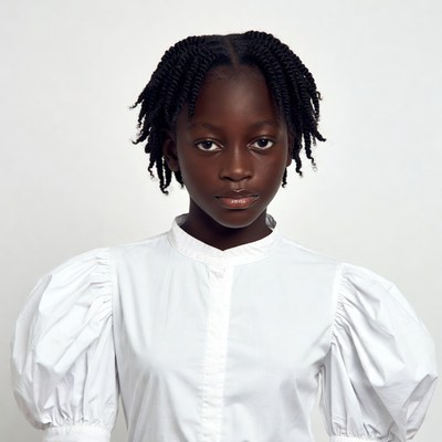 African girl in puffed sleeve blouse
