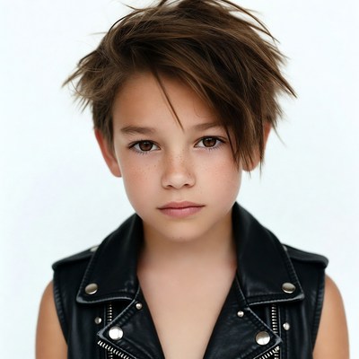 Boy in leather vest portrait