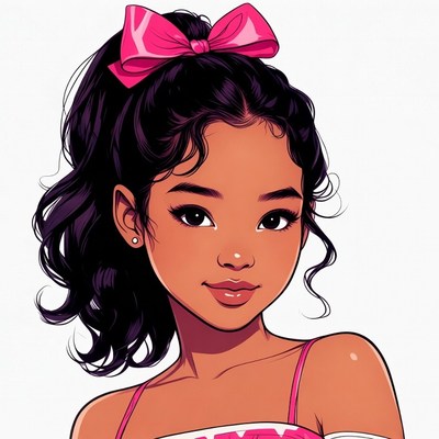 Girl with pink bow ponytail