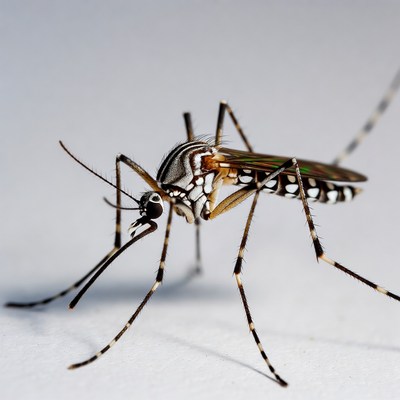 Asian Tiger Mosquito on white background