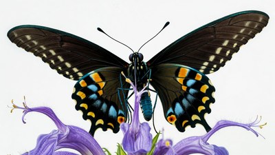 Black Swallowtail Butterfly on Purple Flowers