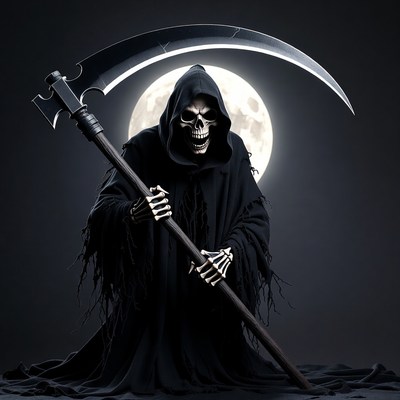 Grim Reaper with Scythe and Moon